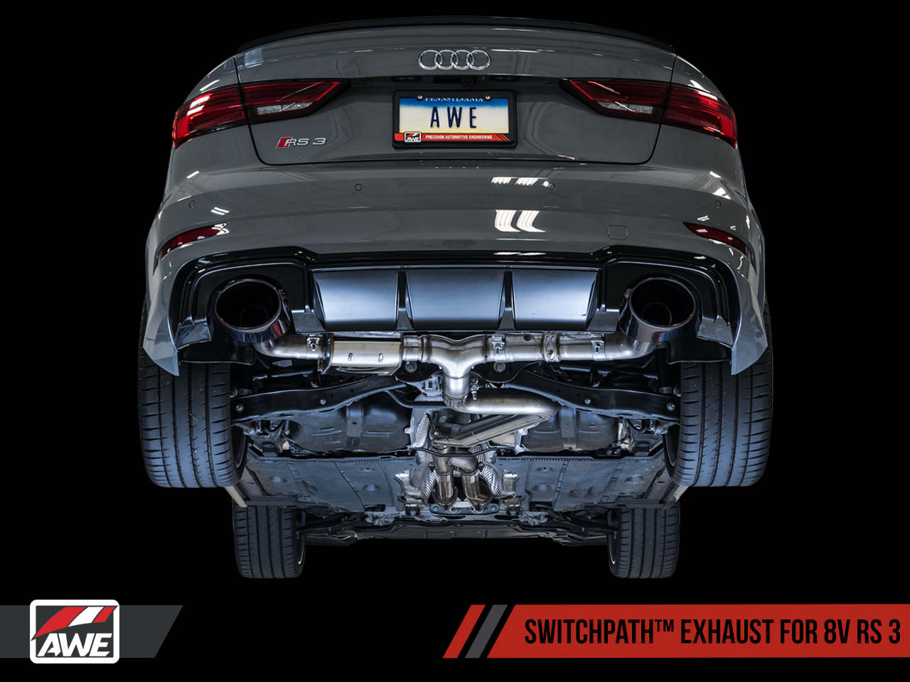 AWE Track Edition Exhaust for Audi 8V RS 3 - Diamond Black RS-style Tips - Motorsports LA