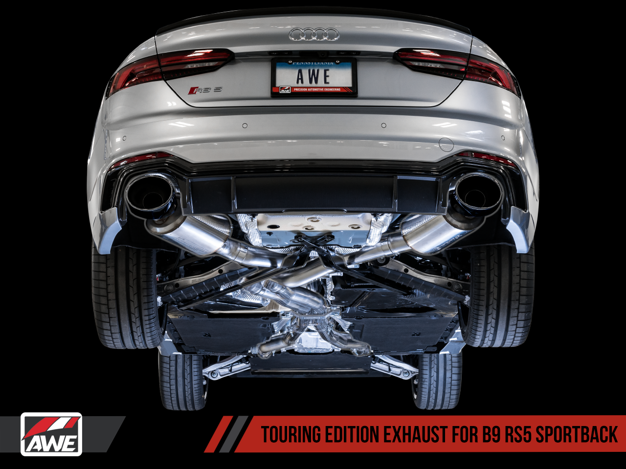 AWE Touring Edition Exhaust for Audi B9 RS 5 Coupe - Non-Resonated - Diamond Black RS-style Tips - Motorsports LA