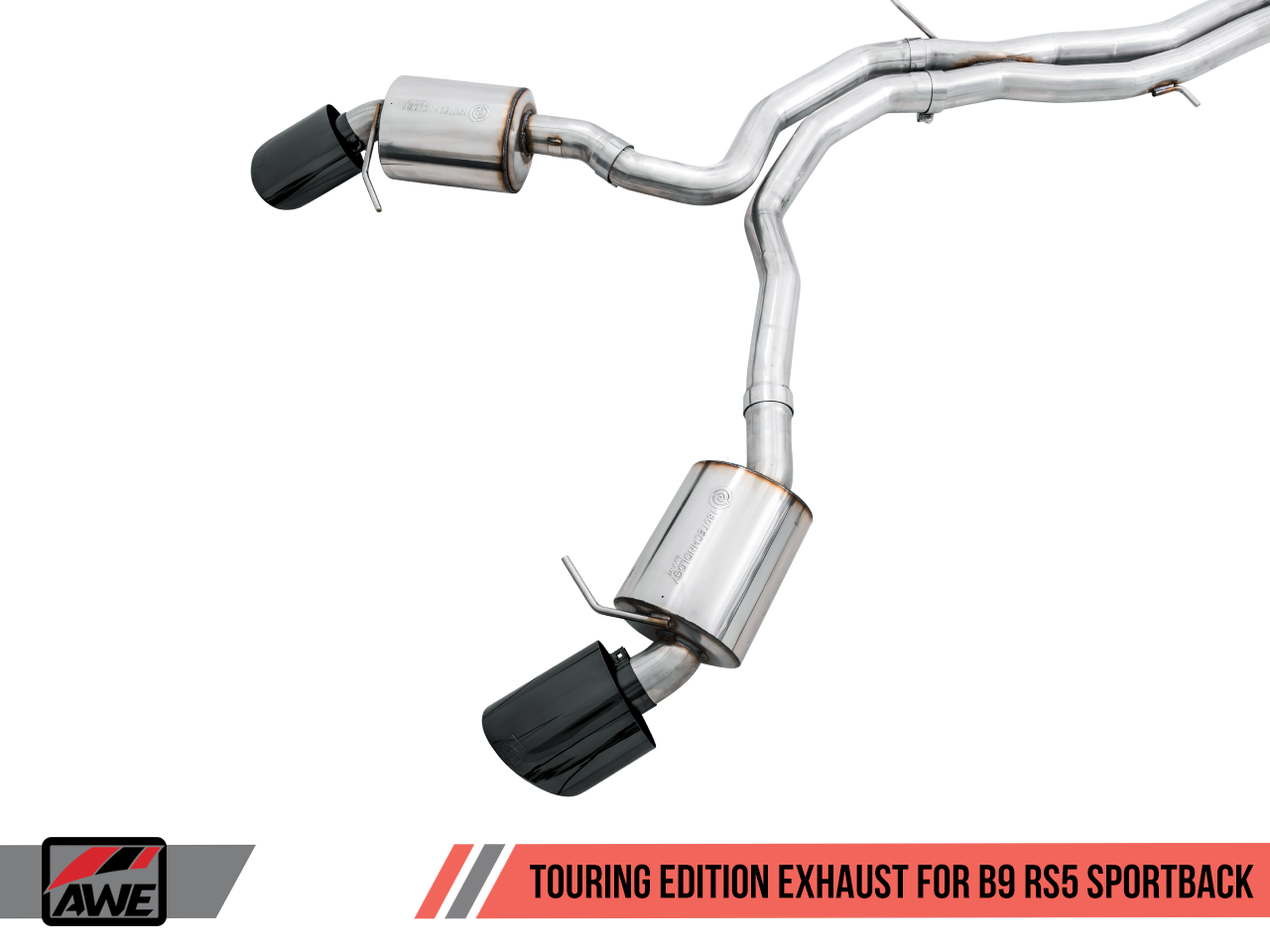 AWE Track Edition Exhaust for Audi B9 RS 5 Sportback - Resonated for Performance Catalysts - Diamond Black RS-style Tips - Motorsports LA