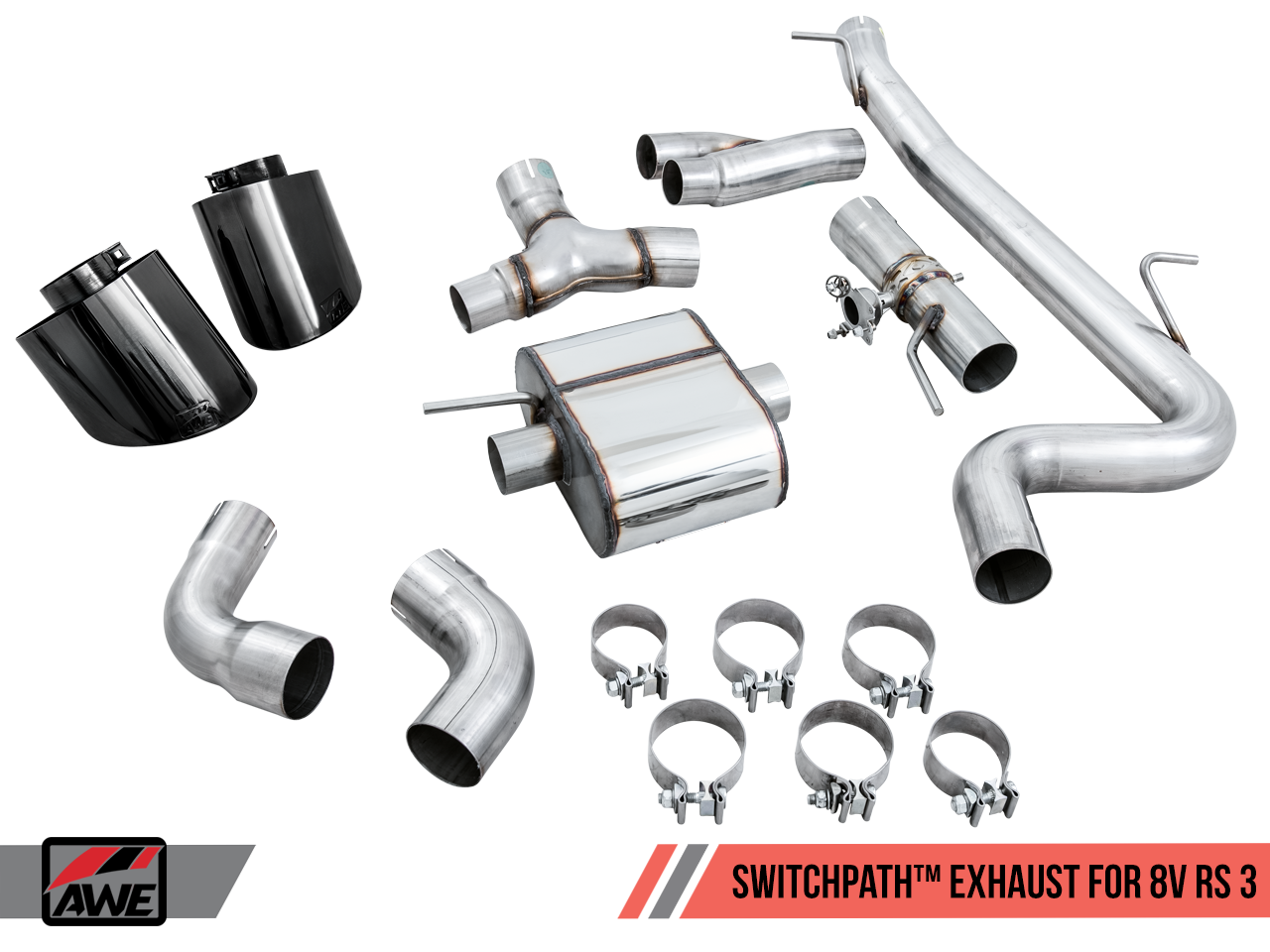 AWE SwitchPath™ Exhaust for Audi 8V RS 3 - Diamond Black RS-style Tips - Motorsports LA