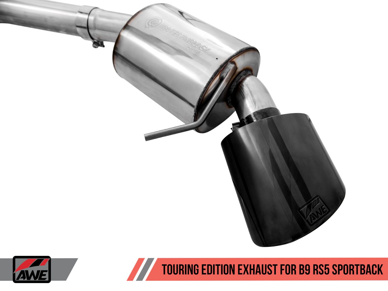 AWE Touring Edition Exhaust for Audi B9 RS 5 Sportback - Resonated for Performance Catalysts - Diamond Black RS-style Tips - Motorsports LA