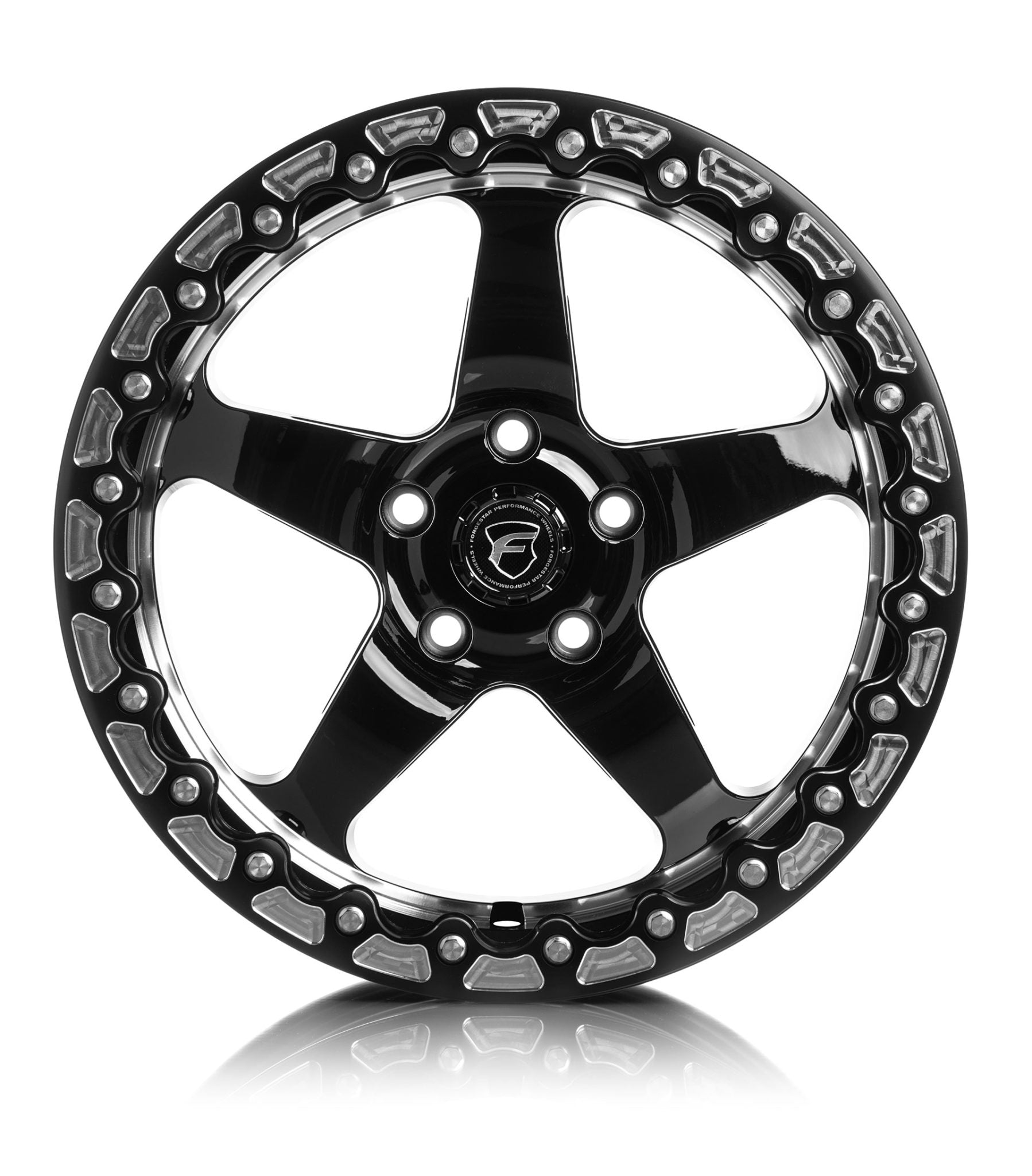 Forgestar D5 BEADLOCK Drag Racing Wheels - Gloss Black w/Machined Lip - 18x12 - Sold Individually - Motorsports LA