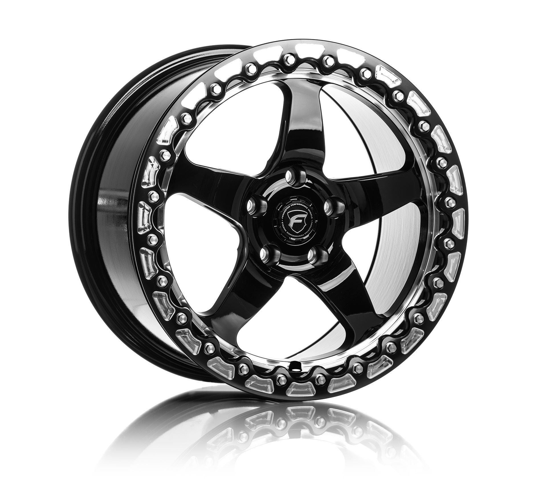 Forgestar D5 BEADLOCK Drag Racing Wheels - Gloss Black w/Machined Lip - 15X10 - Sold Individually - Motorsports LA