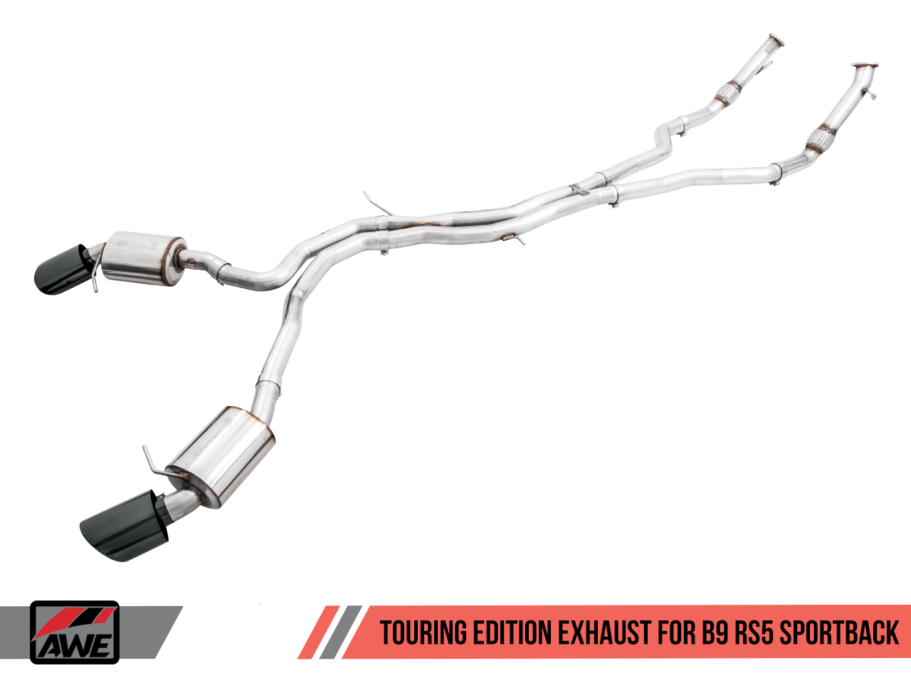 AWE Track Edition Exhaust for Audi B9 RS 5 Sportback - Resonated for Performance Catalysts - Diamond Black RS-style Tips - Motorsports LA