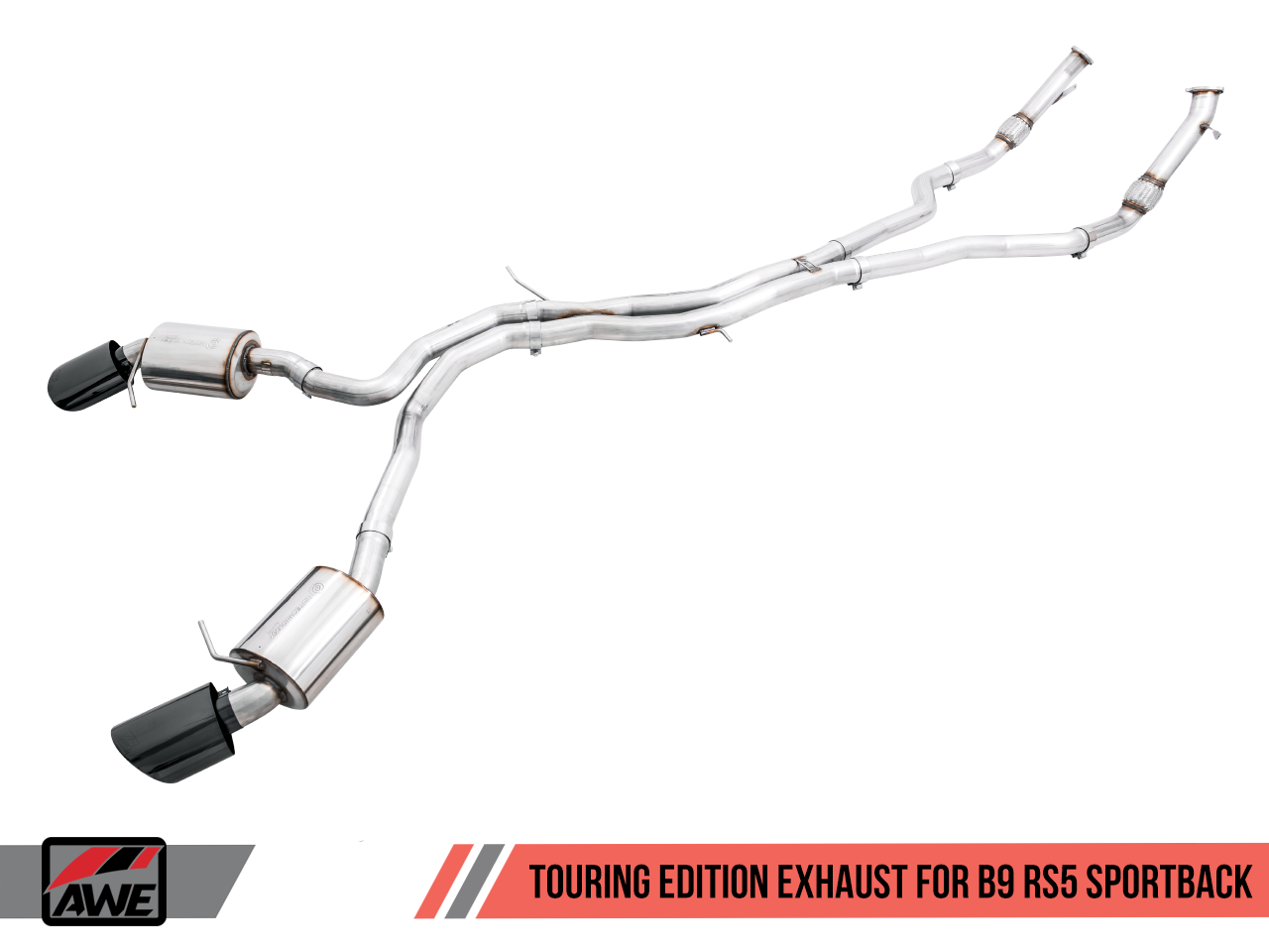 AWE Track Edition Exhaust for Audi B9 RS 5 Coupe - Resonated for Performance Catalysts - Diamond Black RS-style Tips - Motorsports LA