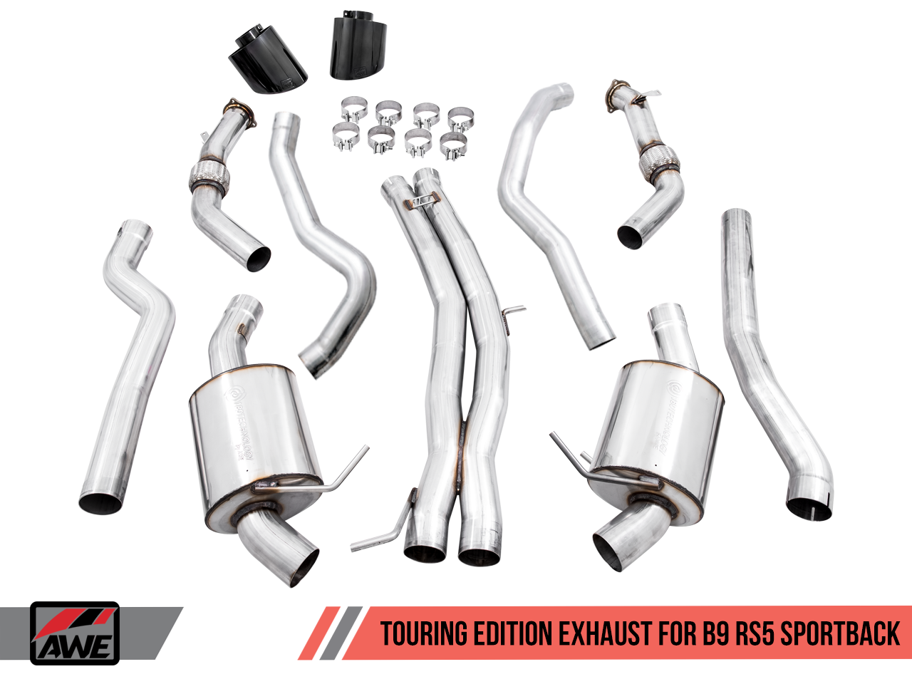 AWE Track Edition Exhaust for Audi B9 RS 5 Sportback - Non-Resonated - Diamond Black RS-style Tips - Motorsports LA