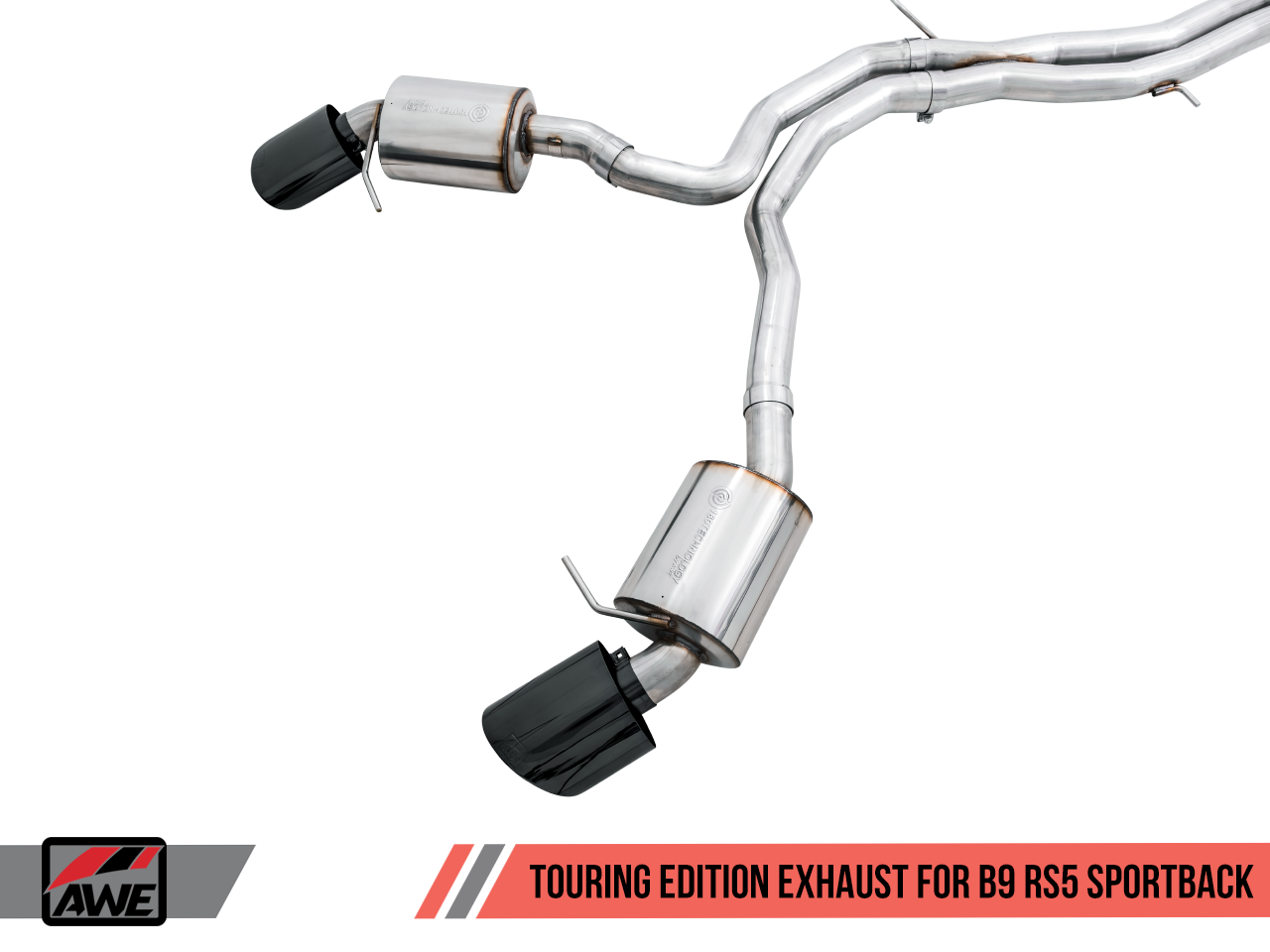 AWE Track Edition Exhaust for Audi B9 RS 5 Coupe - Resonated for Performance Catalysts - Diamond Black RS-style Tips - Motorsports LA