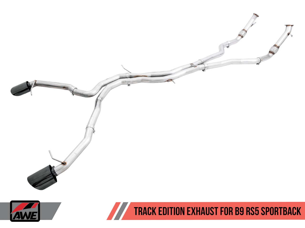 AWE Track Edition Exhaust for Audi B9 RS 5 Coupe - Resonated for Performance Catalysts - Diamond Black RS-style Tips - Motorsports LA